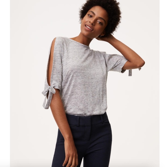 LOFT Tops - LOFT Linen Tie Split Sleeve Top